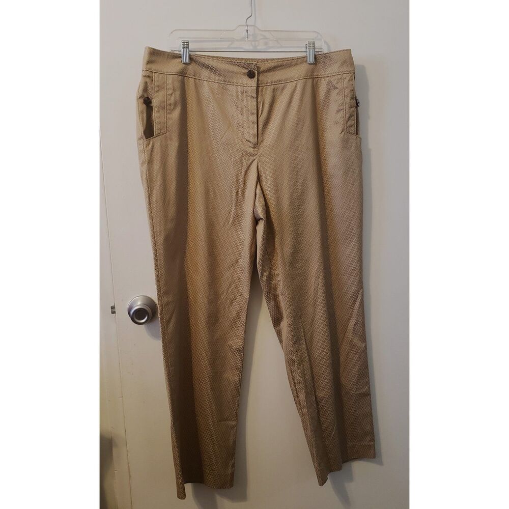 Talbots Stretch Caramel/Beige Patterned Slacks Sz 16 90's Butter Mom Easy Chic
